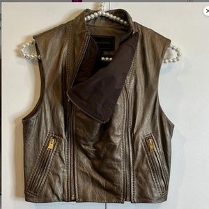 BCBGMaxAzria Metallic Brown Leather Zip Vest